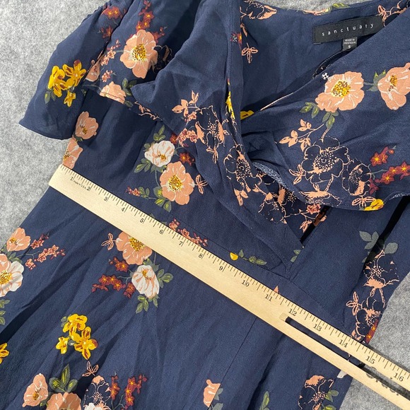 Nordstrom Sanctuary Maxi Dress Small Navy Blue Floral Off Shoulder Slit - Picture 7 of 11